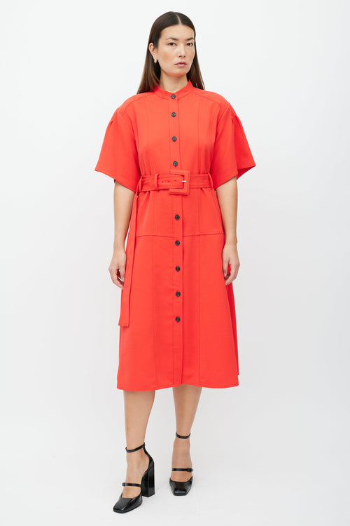 Proenza Schouler Red Belted Button Up Maxi Dress