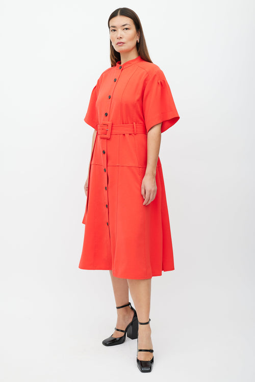 Proenza Schouler Red Belted Button Up Maxi Dress