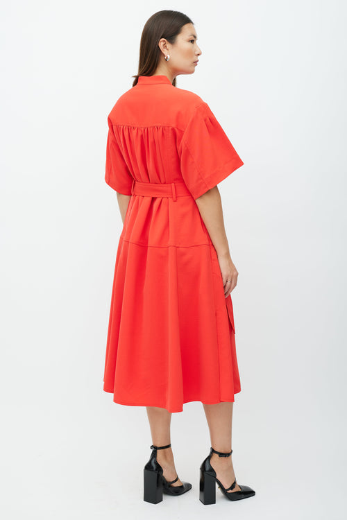 Proenza Schouler Red Belted Button Up Maxi Dress