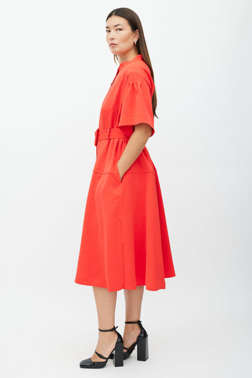 Proenza Schouler Red Belted Button Up Maxi Dress