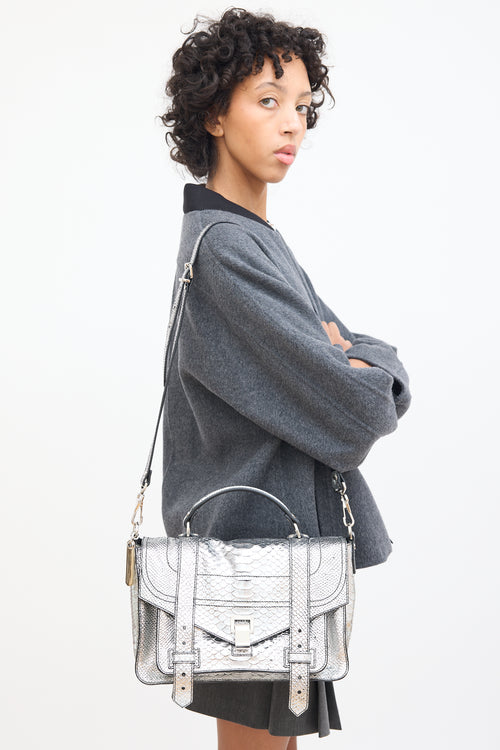 Proenza Schouler Silver Textured Leather PS1 Satchel Bag