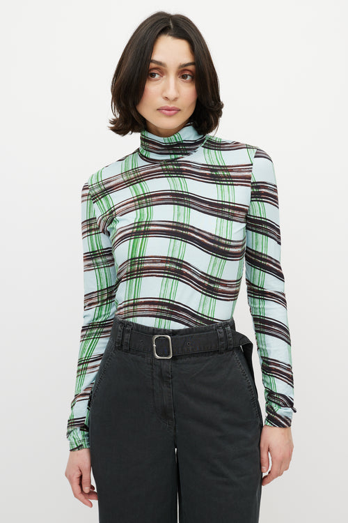 Proenza Schouler White Label Blue 
Multi Checked Turtleneck