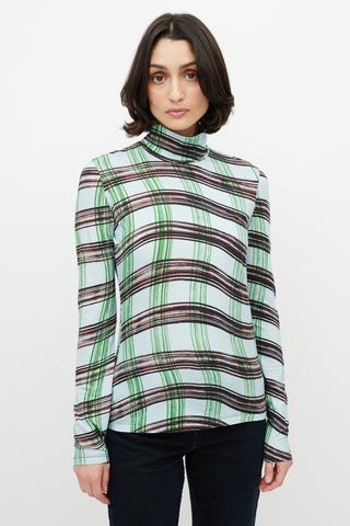 Proenza Schouler White Label Blue 
Multi Checked Turtleneck