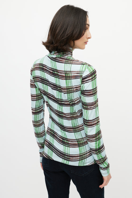 Proenza Schouler White Label Blue 
Multi Checked Turtleneck