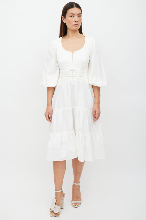 Proenza Schouler White Tiered Belted Ruffled Dress