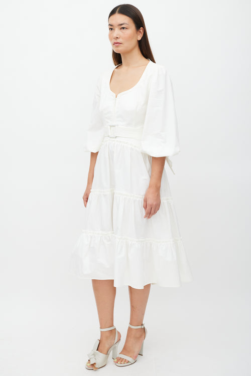 Proenza Schouler White Tiered Belted Ruffled Dress