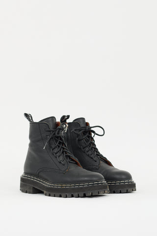 Proenza Schouler Black Leather Combat Boot