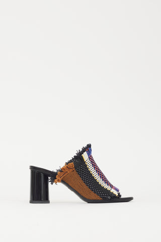 Proenza Schouler Black 
Multicolour Woven Fringe Block Heel