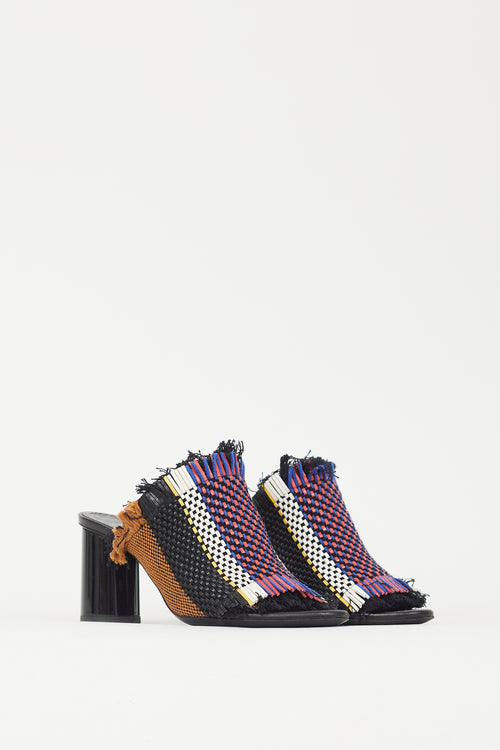 Proenza Schouler Black 
Multicolour Woven Fringe Block Heel