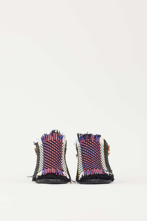 Proenza Schouler Black 
Multicolour Woven Fringe Block Heel