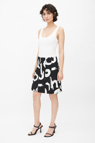 Proenza Schouler Black 
White Abstract Print Pleated Skirt