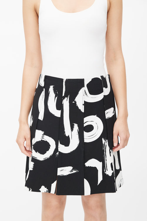 Proenza Schouler Black 
White Abstract Print Pleated Skirt