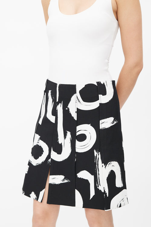 Proenza Schouler Black 
White Abstract Print Pleated Skirt