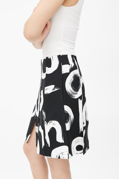 Proenza Schouler Black 
White Abstract Print Pleated Skirt