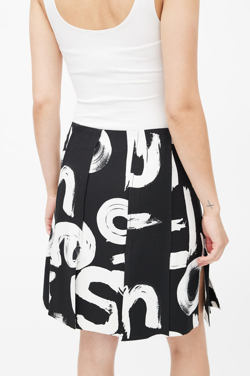 Proenza Schouler Black 
White Abstract Print Pleated Skirt