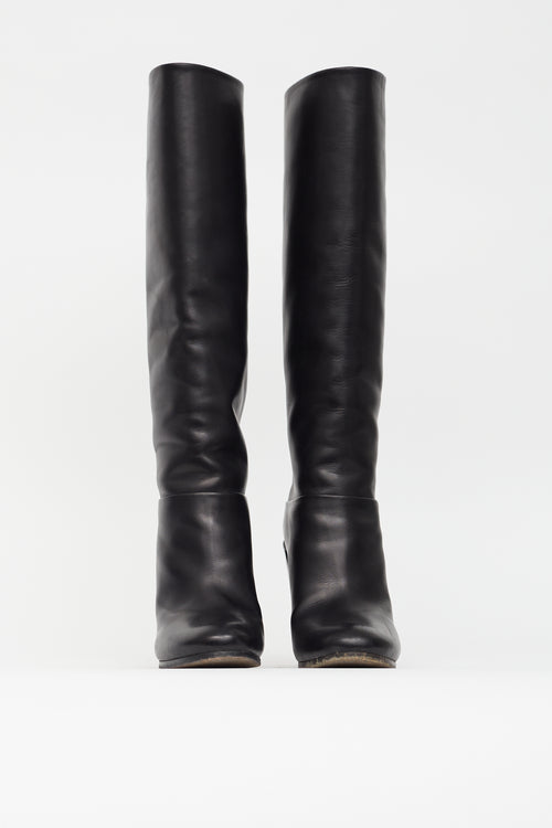 Proenza Schouler Black Leather Knee High Heeled Boot