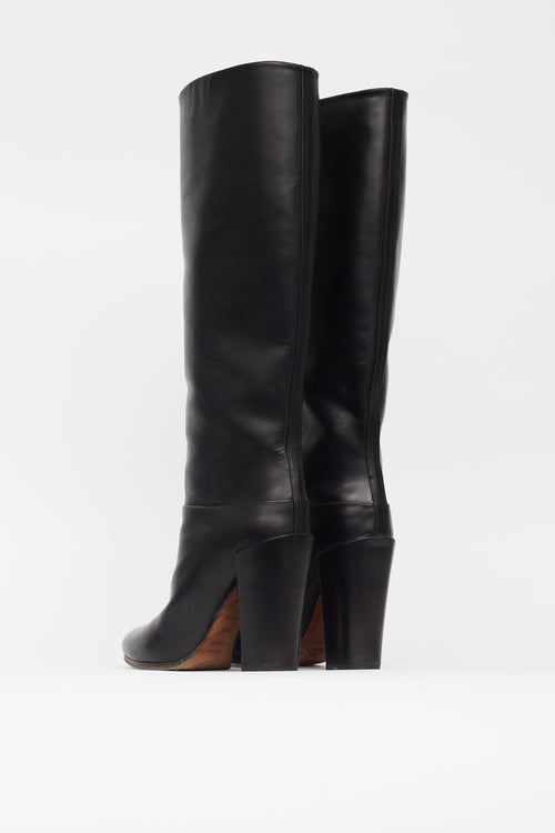 Proenza Schouler Black Leather Knee High Heeled Boot