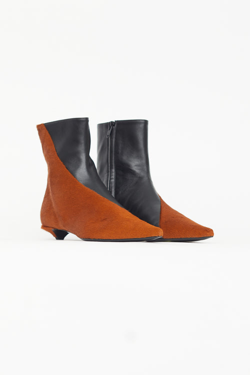 Proenza Schouler Black Leather 
Brown Textured Ankle Boot