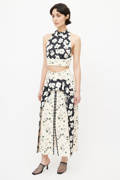 Proenza Schouler Cream 
Black Floral Skirt Set