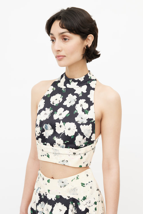 Proenza Schouler Cream 
Black Floral Skirt Set