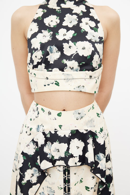 Proenza Schouler Cream 
Black Floral Skirt Set