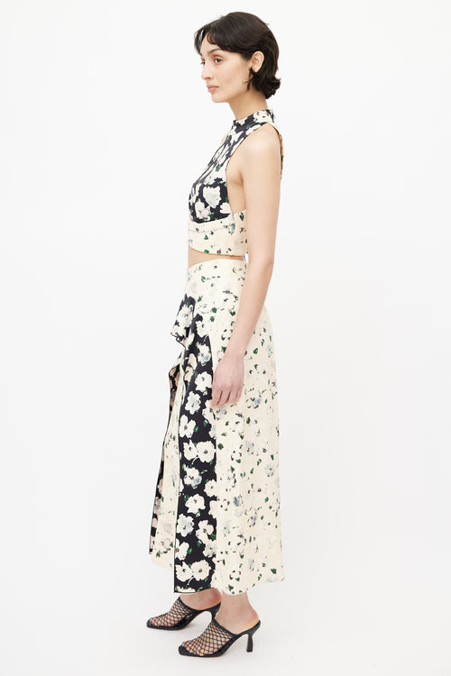 Proenza Schouler Cream 
Black Floral Skirt Set