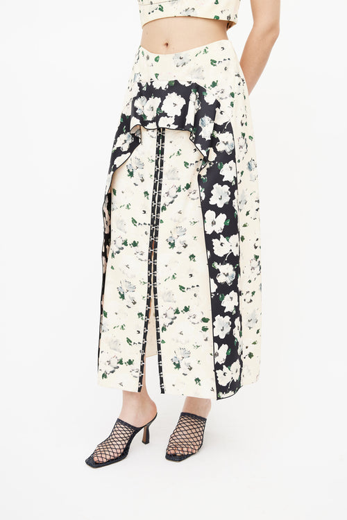 Proenza Schouler Cream 
Black Floral Skirt Set