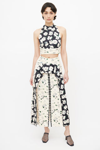 Proenza Schouler Cream 
Black Floral Skirt Set