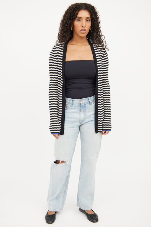 Proenza Schouler Cream 
Navy Cashmere Silk Cardigan