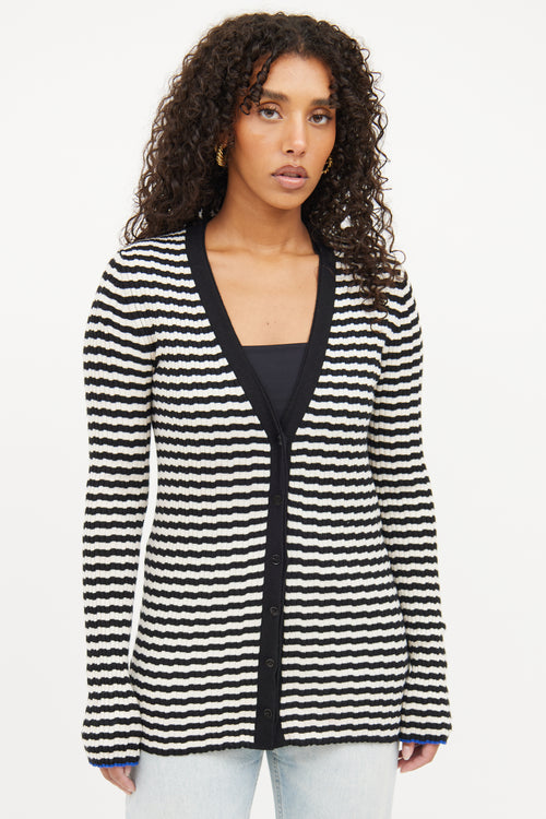 Proenza Schouler Cream 
Navy Cashmere Silk Cardigan