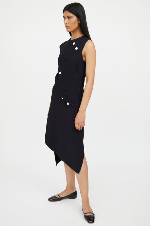 Proenza Schouler Navy Asymmetrical Button Detail Dress