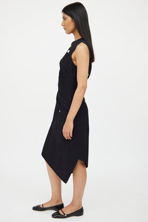 Proenza Schouler Navy Asymmetrical Button Detail Dress