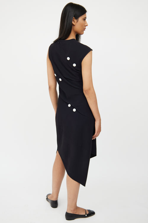 Proenza Schouler Navy Asymmetrical Button Detail Dress