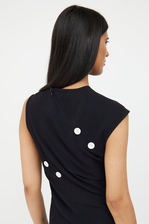 Proenza Schouler Navy Asymmetrical Button Detail Dress