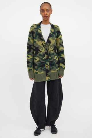 Green 
Multicolour Wool Knit Camo Cardigan