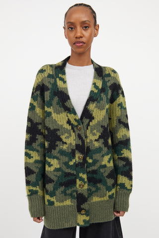 Green 
Multicolour Wool Knit Camo Cardigan