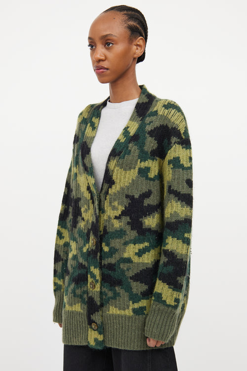 Green 
Multicolour Wool Knit Camo Cardigan