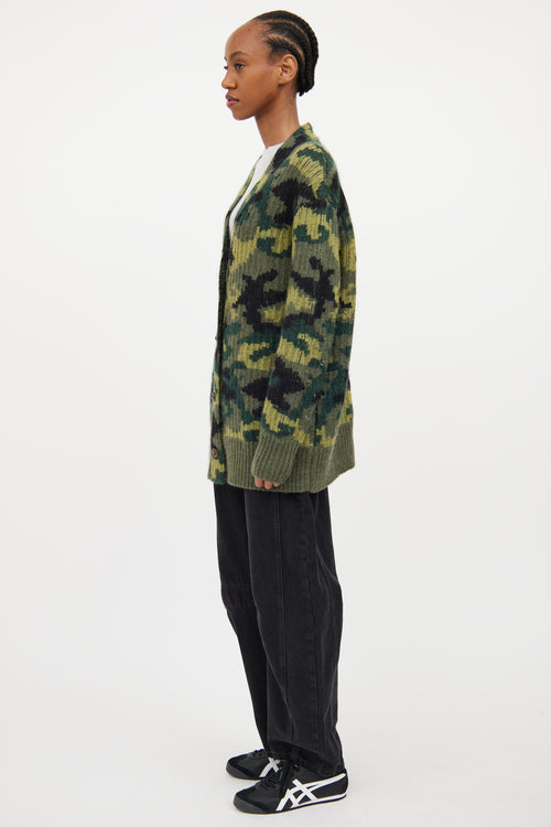 Green 
Multicolour Wool Knit Camo Cardigan