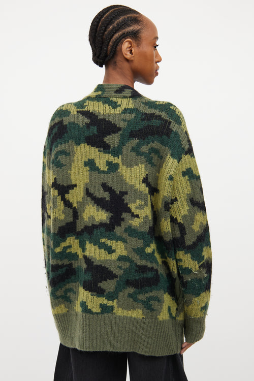 Green 
Multicolour Wool Knit Camo Cardigan