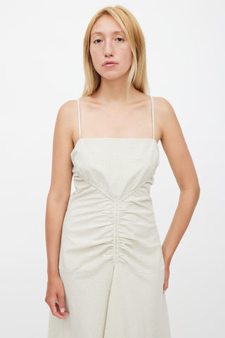 Proenza Schouler Beige Gingham Ruched Strappy Dress