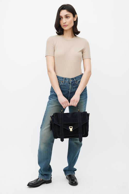 Proenza Schouler Navy Suede PS1 Satchel Bag