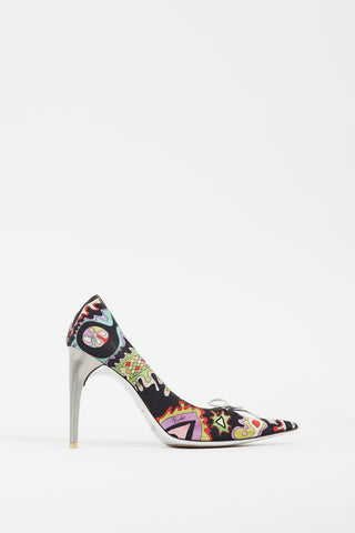 Emilio Pucci Black 
Multi Satin Patterned Heel