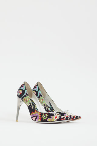 Emilio Pucci Black 
Multi Satin Patterned Heel