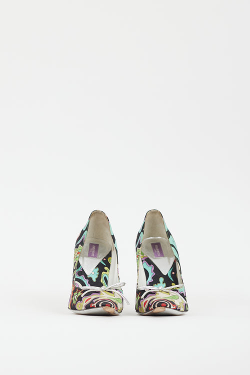 Emilio Pucci Black 
Multi Satin Patterned Heel