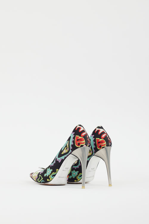 Emilio Pucci Black 
Multi Satin Patterned Heel