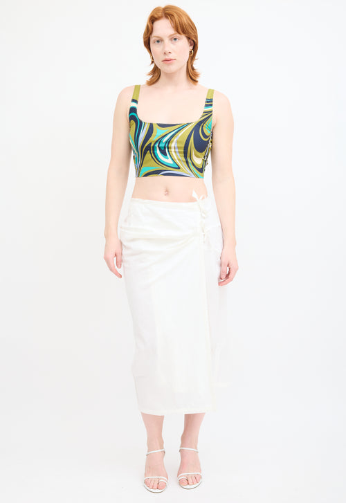 Emilio Pucci Green 
Multicolor Print Cropped Tank Top