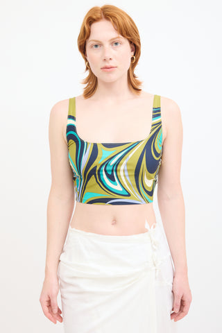 Emilio Pucci Green 
Multicolor Print Cropped Tank Top