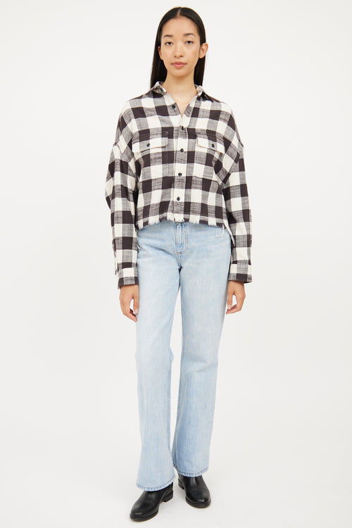 Cream 
Black Plaid Raw Hem Jacket