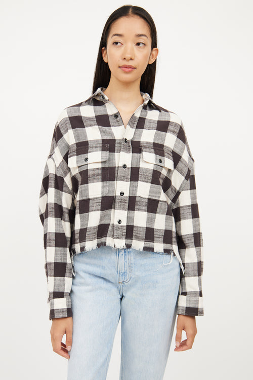 R13 Cream 
Black Plaid Raw Hem Jacket