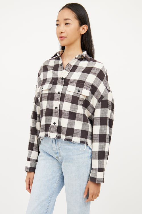 R13 Cream 
Black Plaid Raw Hem Jacket